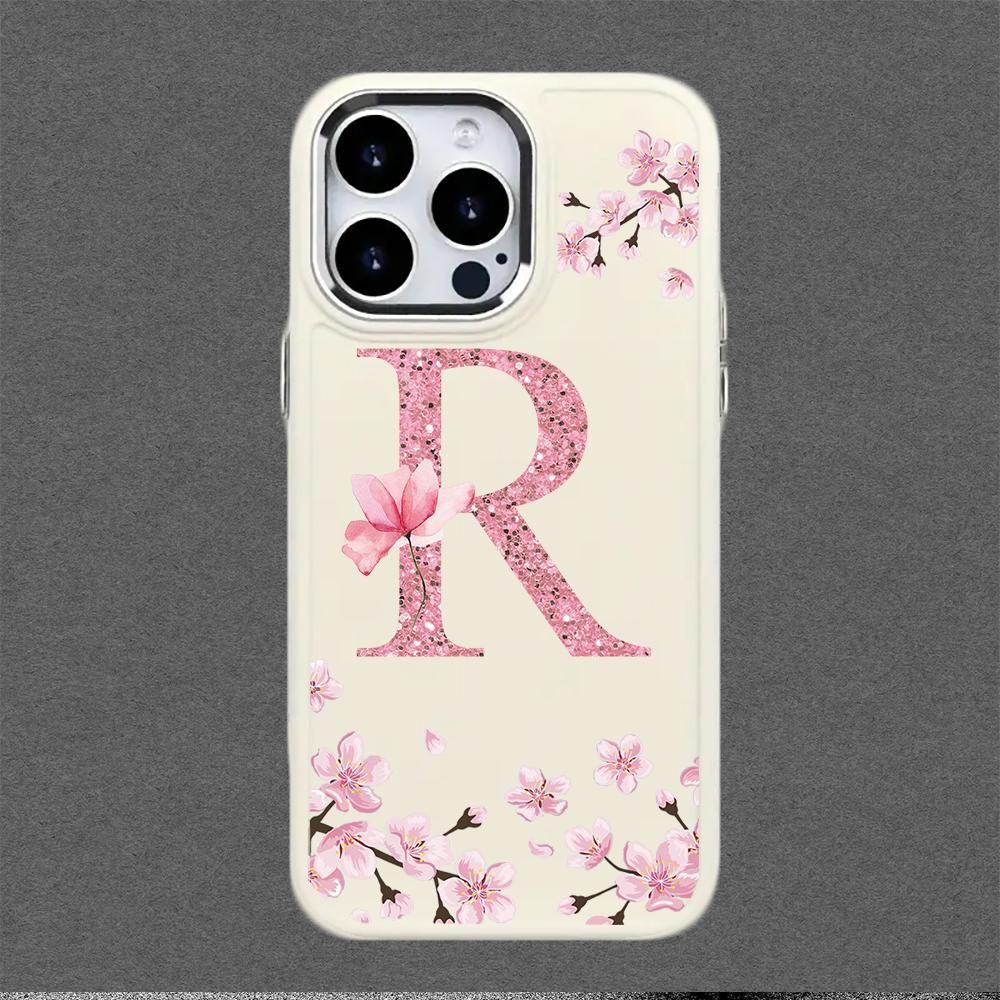 Cherry Blossom Letters Case,suitable for iPhone 16 15 14 13 12 11 Pro Max X XS XR