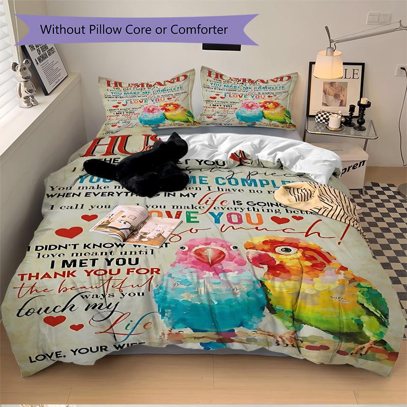 3PCs Husband Appreciation Design Cover Set, Breathable Fabric(1 Duvet Cover + 2 Pillowcases) (Without Quilt) yy250911213