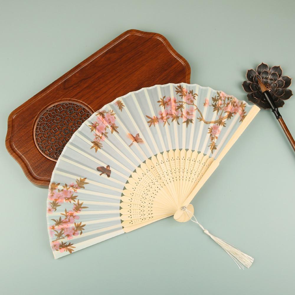 

Silk Material Vintage Silk Folding Fan Bamboo Frame Dance Fan Elegant Hand Fan Dance Performance A