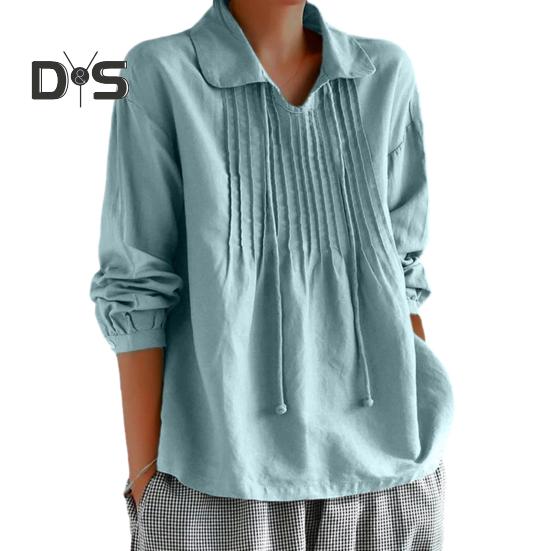 

Женская весенняя рубашка с отложным воротником и кисточками, однотонный свободный мягкий плиссированный пуловер, повседневный дышащий женский повседневный топ M небесно-голубой