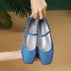Flats Shoes Women Square Headed Flat Bottomed Mary Jane Shoes 2025 New French Retro Silk Single Shoes for Women Zapatos Mujer
