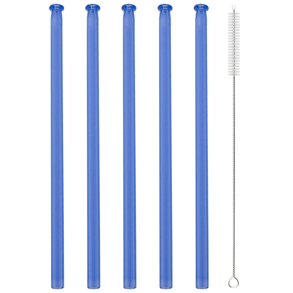 5pcs High Borosilicate Glass Straw Sets Colorful Straight Glass Straw Milk Tea Juice Cocktail Straw with Brush Bar Accessories