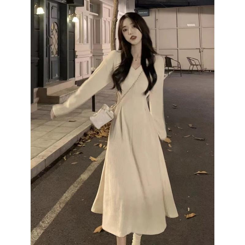 White V-neck Inner Dress, Children's Early Autumn Clothes, New Temperament Long Dress