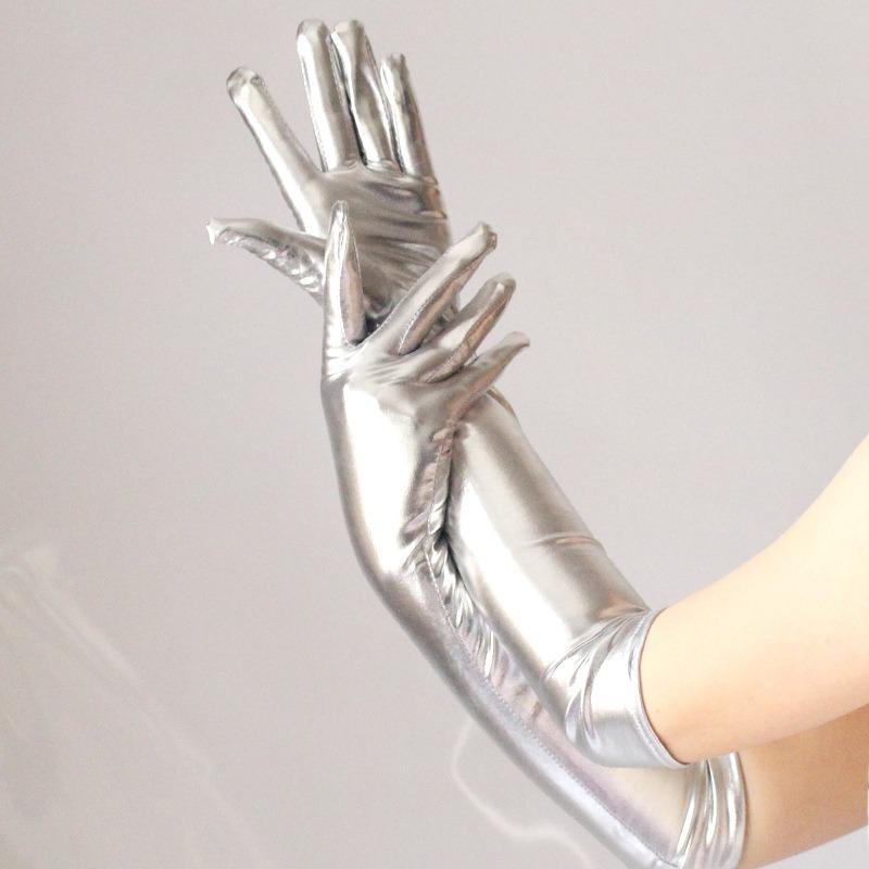 Seksi Kadın Eldivenleri Suni Rugan Deri Tam Parmak Uzun Eldivenler Gece Kulübü Parti Kostüm Eldiven Eldivenler
