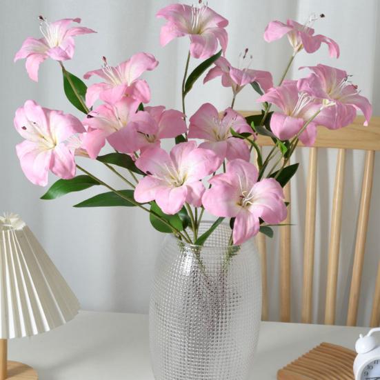 Artificial Lily Flower with 3 Heads Full Blooms Real Touch Fake Lily Flower