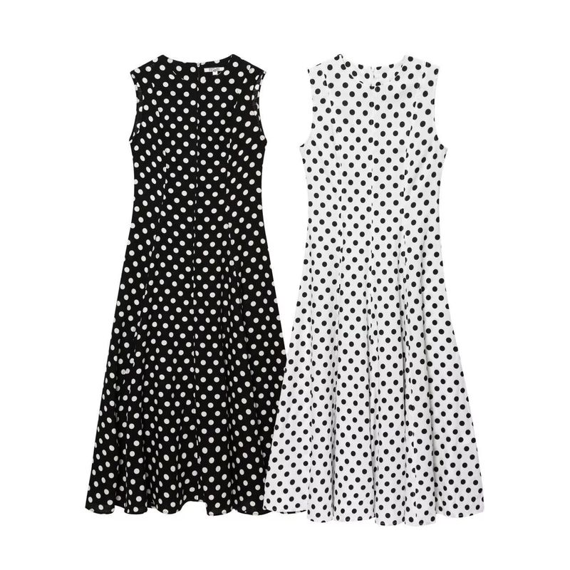 Kaslead New Women Clothes Western Style Fashion Slimming Polka Dot Midi Sleeveless Dress 2183057