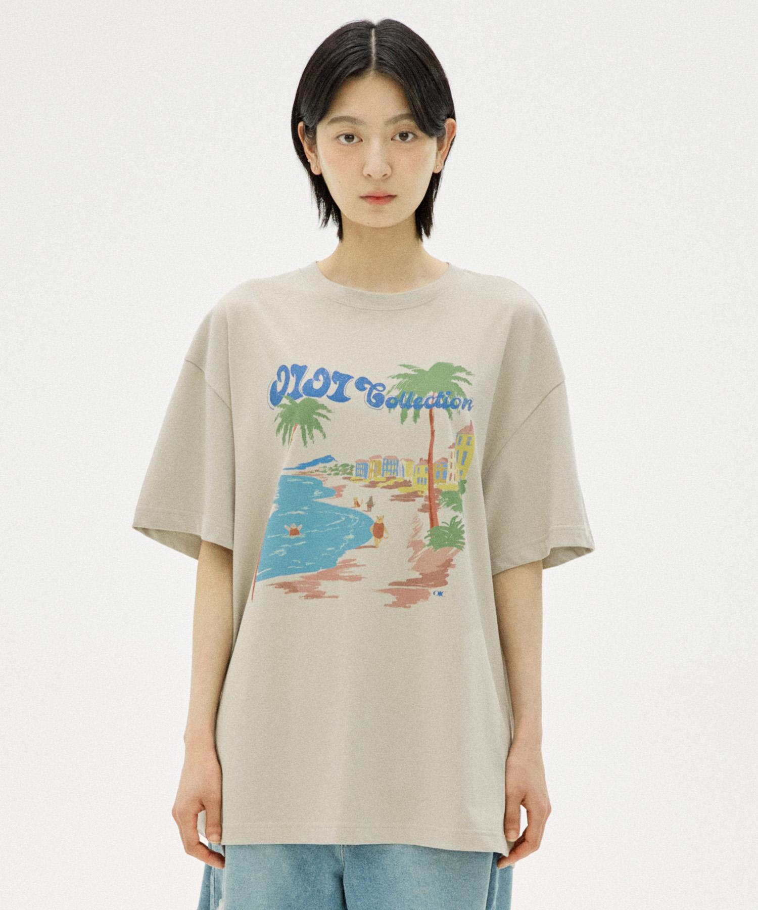 Oioi Collection Palm Tree Mineral Wash Oversized T-Shirt [Beige] Beige/S