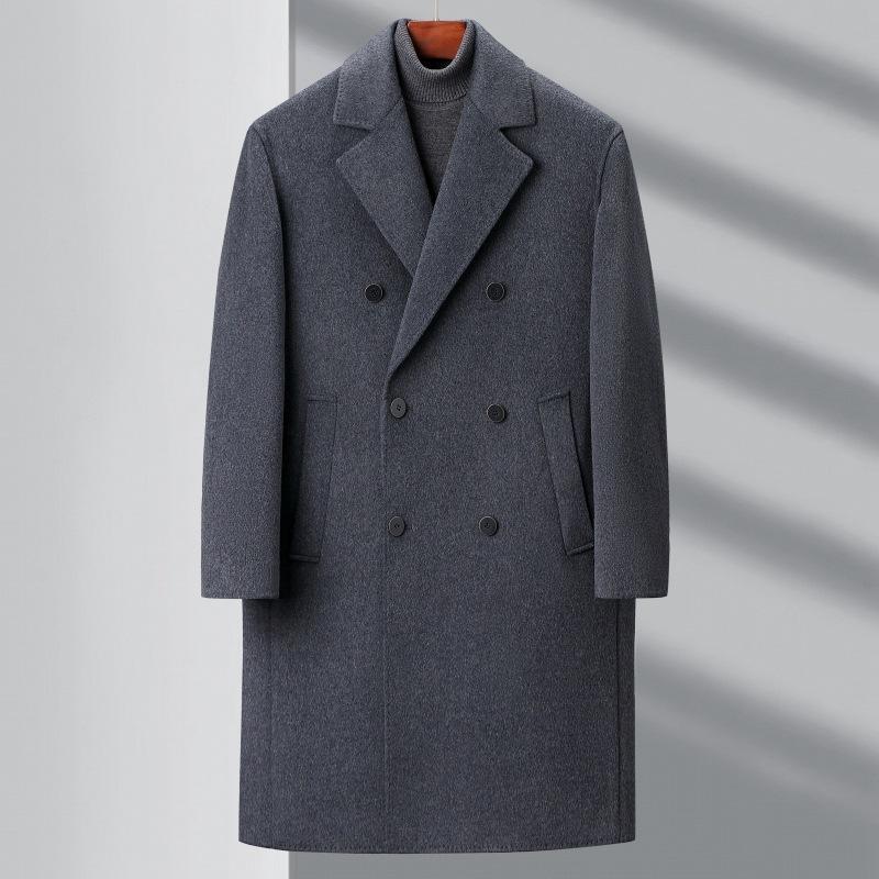 Double-sided Cashmere Woolen Coat for Men, Mid-length Winter High-end Middle-aged Daddy Double-breasted Woolen Coat