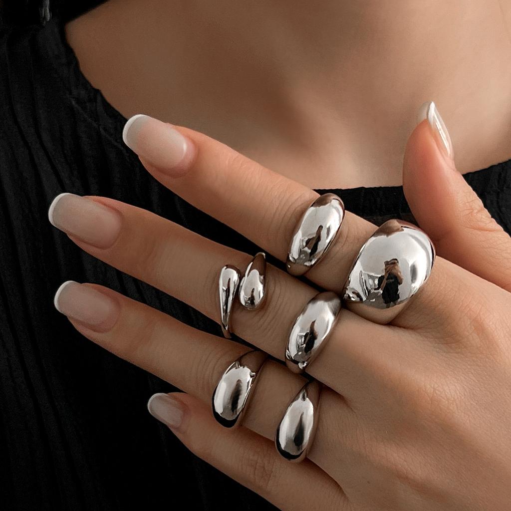 Wind Metal Smooth Water Droplet Hug Ring Female, Personality Design Sense Open Ring Rings