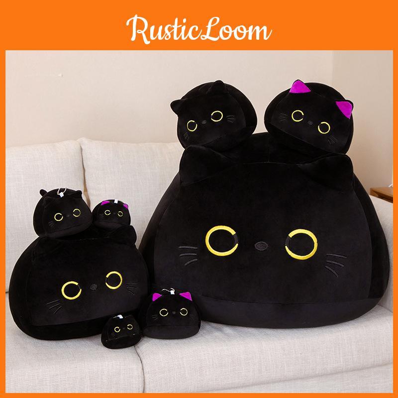 Cat Black Ball Plush Toy Cartoon Stuffed Doll Bedroom Decorations Kids Gift