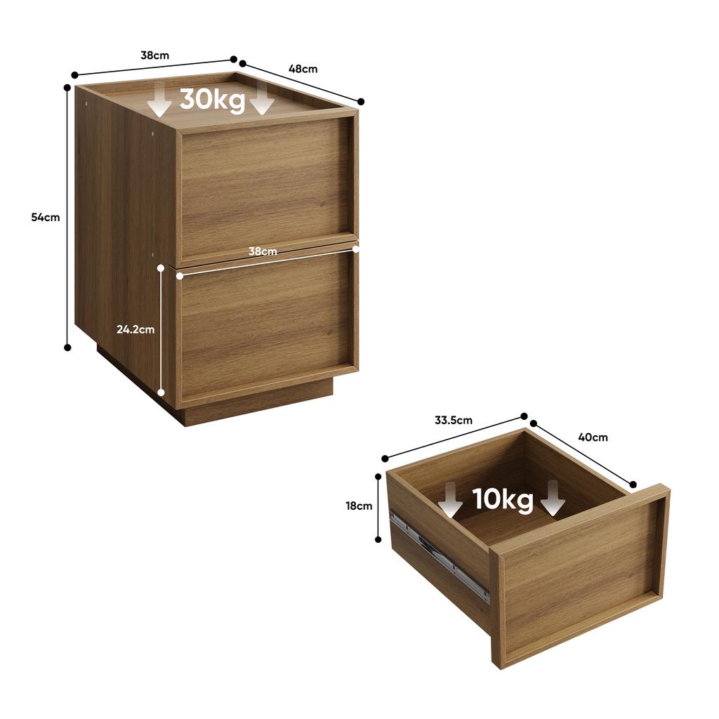 Mid-Century Modern Nightstand made of Oak, 38 x 48x 50 cm, Bedroom Nightstand, Handleless Drawer Design, 1 Piece.