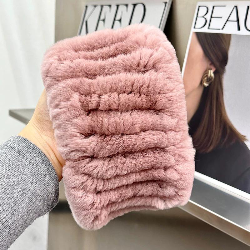 Korean Version of Cute Real Rex Rabbit Hair Neck Cover Winter Elastic Mesh Scarf Headband Versatile Plush Headgear Warm Scarf Women