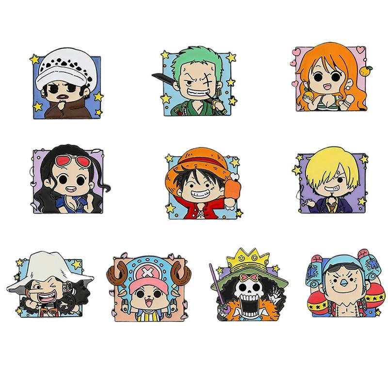 2-12pcs One Piece Metal Enamel Pins Anime Cartoon Brooches Luffy Zoro Sanji Chopper Badges For Clothing Bag Hat Accessory Gifts Kid Friendly