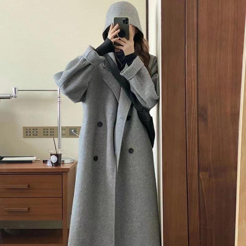 Woolen Coat Women's Medium and Long 2024 Spring and Autumn New Hepburn Style Temperament Small Loose Korean Woolen Coat
