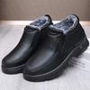 Winter old north cloth shoes men's cotton shoes with velvet warm soft sole light waterproof to work black imitation leather shoes dad shoes