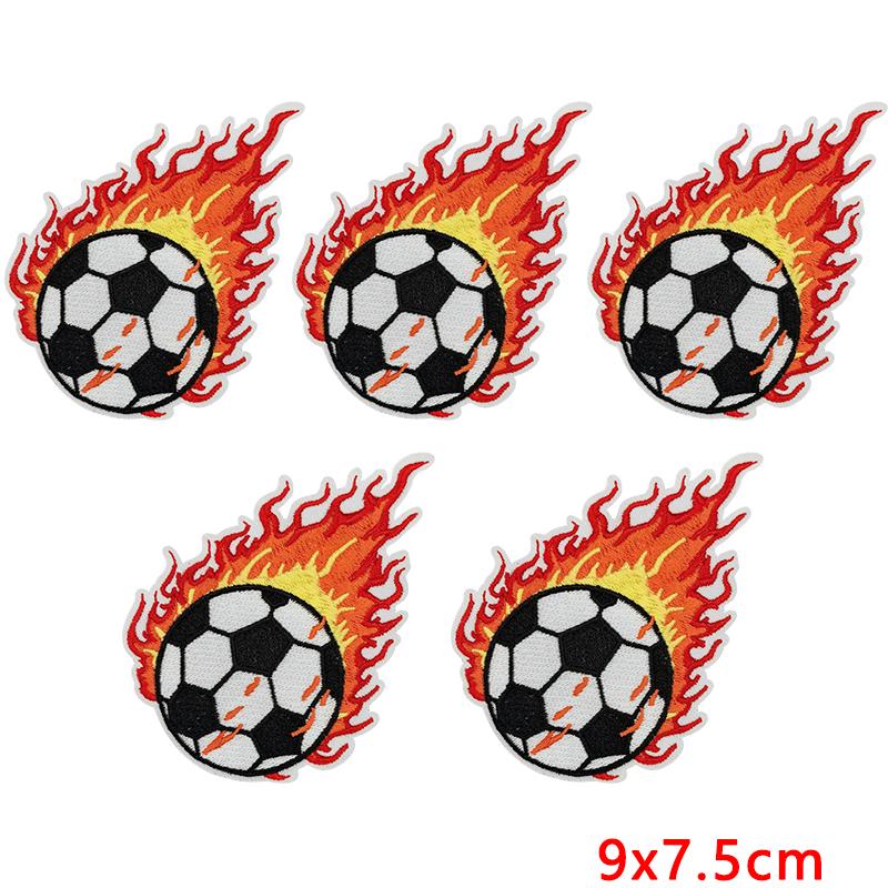 10pcs Flame Sports Ball Embroidery Patches On Clothes Jackets Backpack Football Volleyball Rugby Iron On Patches For Clothing