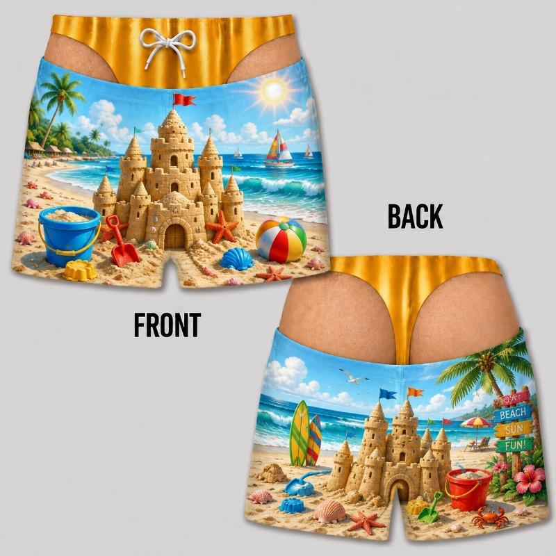 Mens Funny 3D Tropical Beach Sunset Swim Shorts Quick Dry Lightweight Summer Vacation Board Shorts Beachwear Party Gift