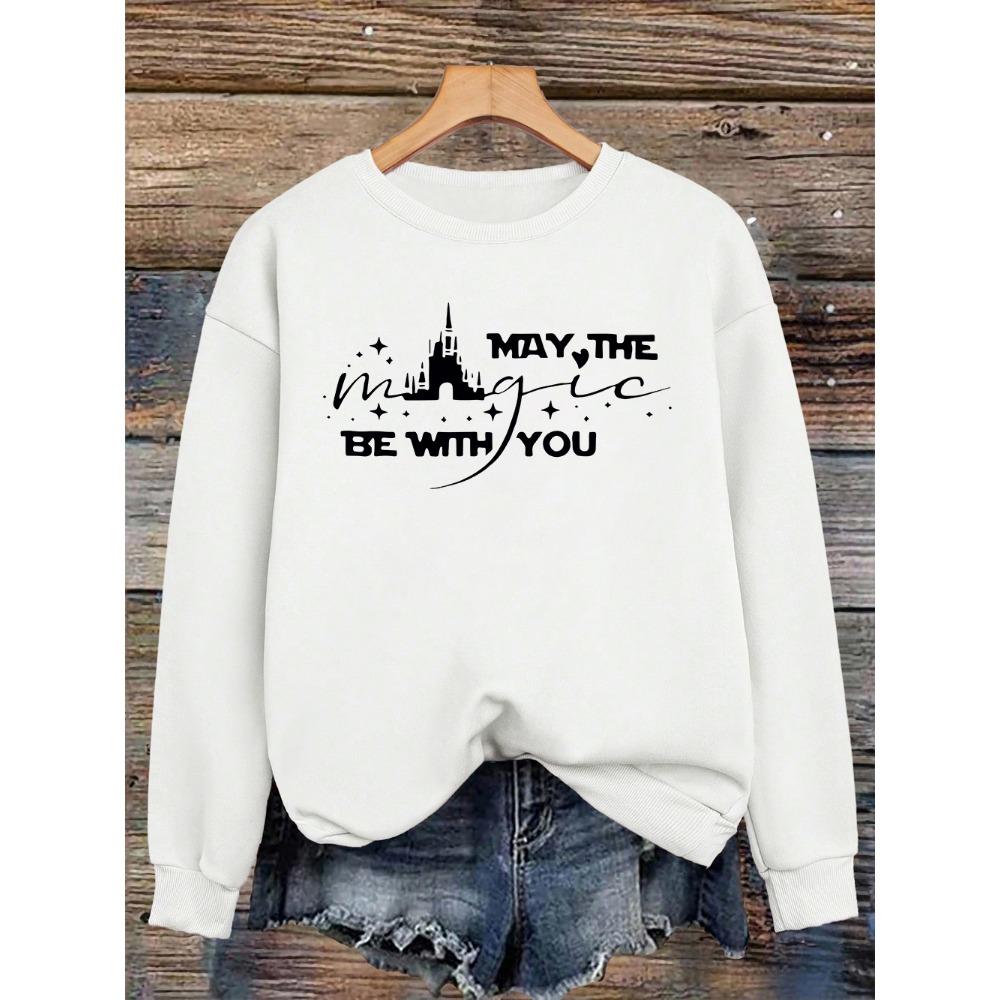 

May The Be With Youprinting Sweatshirts Womens Loose Basics Hoodies Warm O-Neck Tops Winter Comfortable Womans Clothes S