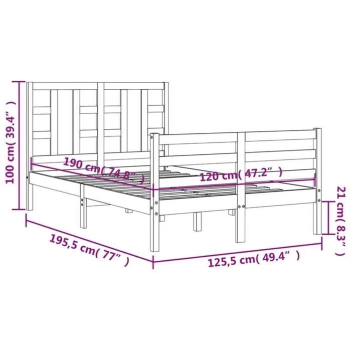 VidaXL Bed Frames with Headboard Small Double Solid Wood 3193891