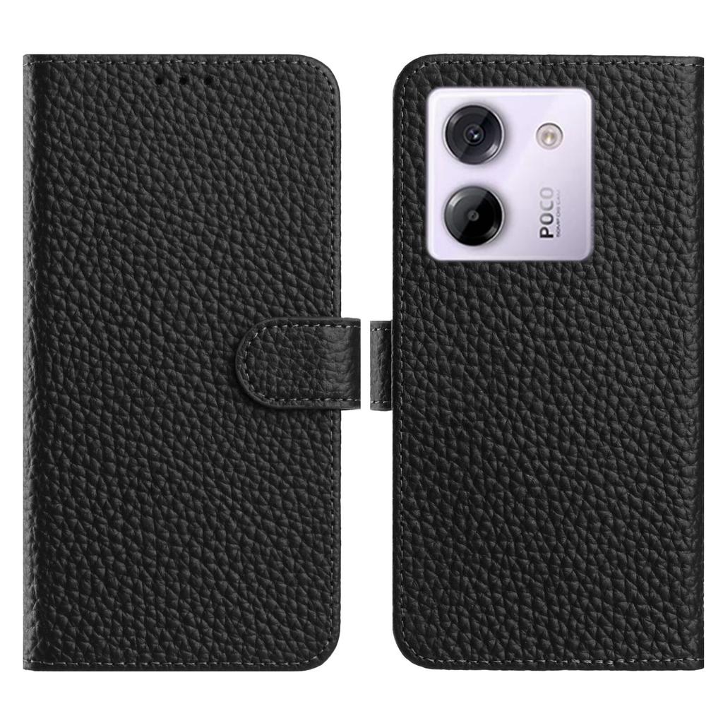 For Xiaomi Redmi Note 14 5G/Poco M7 Pro 5G Case Wallet Stand Litchi Texture Genuine Cow Leather Flip Phone Cover