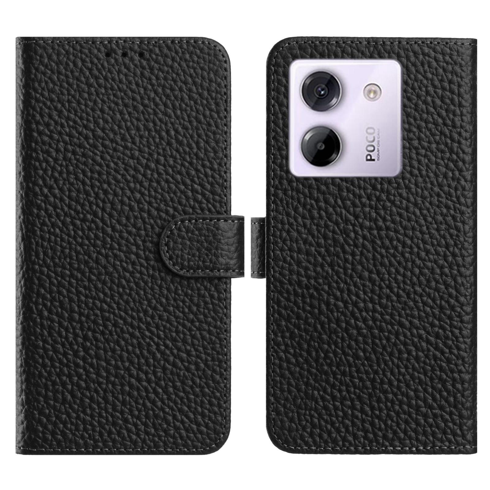 

For Xiaomi Redmi Note 14 5G/Poco M7 Pro 5G Case Wallet Stand Litchi Texture Genuine Cow Leather Flip Phone Cover Black