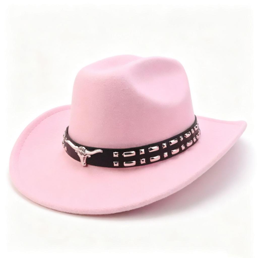 New Western Cowboy Hat Cow Head Belt Accessories Cowboy Hat Versatile Solid Color One-word Retro Cowboy Hat
