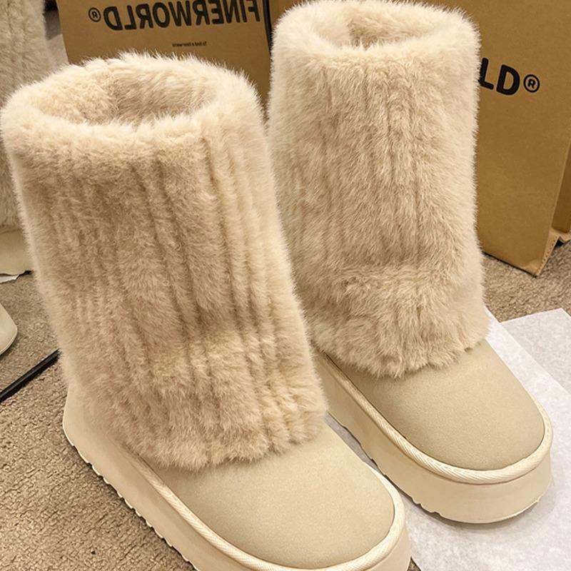

2 Winter new niche muffin thick-soled women s fluffy boots medium tube velvet warm cotton shoes trendy home 40-41 коричневий