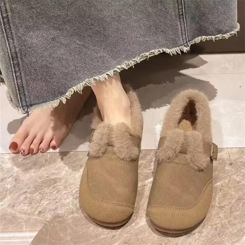 Winter New Velvet Warm Doudou Shoes Soft Sole Comfortable Versatile Fluffy Shoes Cotton Boots Thickened Non-slip Mother Short Boots