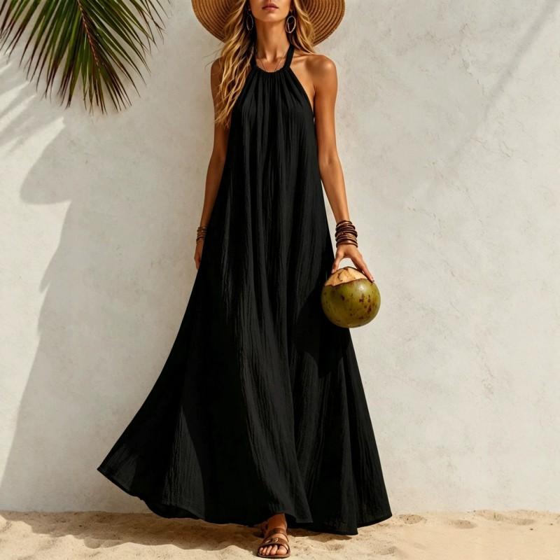 Womens Halter Neck Maxi Dress Loose Flowy Beach Bohemian Vacation