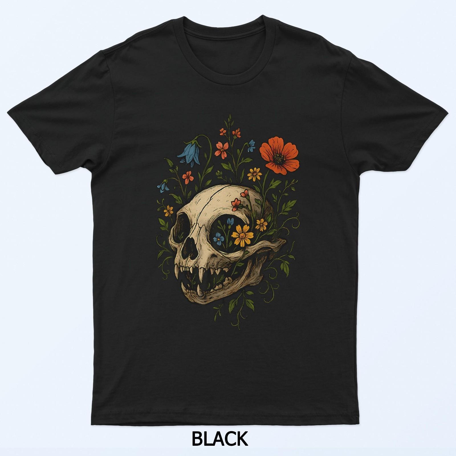 

Gothic Cottagecore Cat Skull Floral Goblincore Witchy Wicca T-Shirt XL