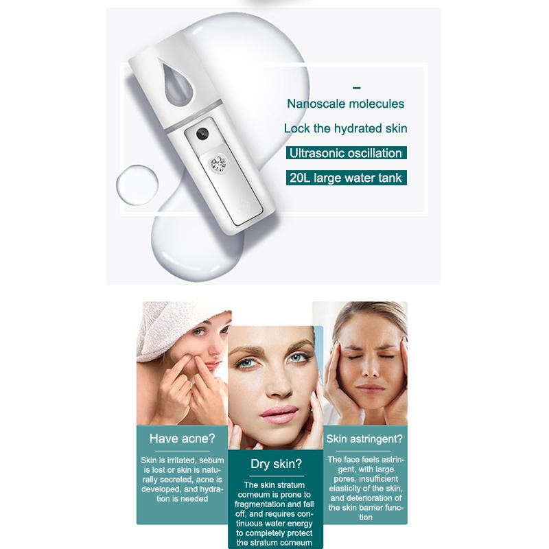 20Ml Face Steamer Air Humidifier Mini Nano Facial Sprayer Nebulizerportable Hydrating Anti-Aging Wrinkle Women Beauty Skin Care