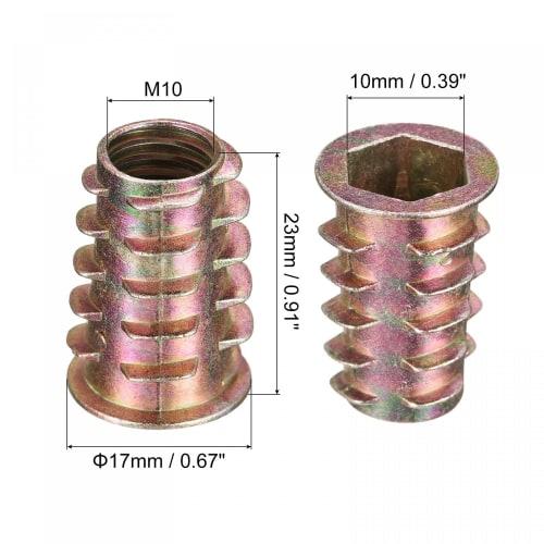 uxcell Zinc Alloy Thread Insert Nuts for Furniture, Colored Zinc, for Wood, M10x25mm, 12 Pieces