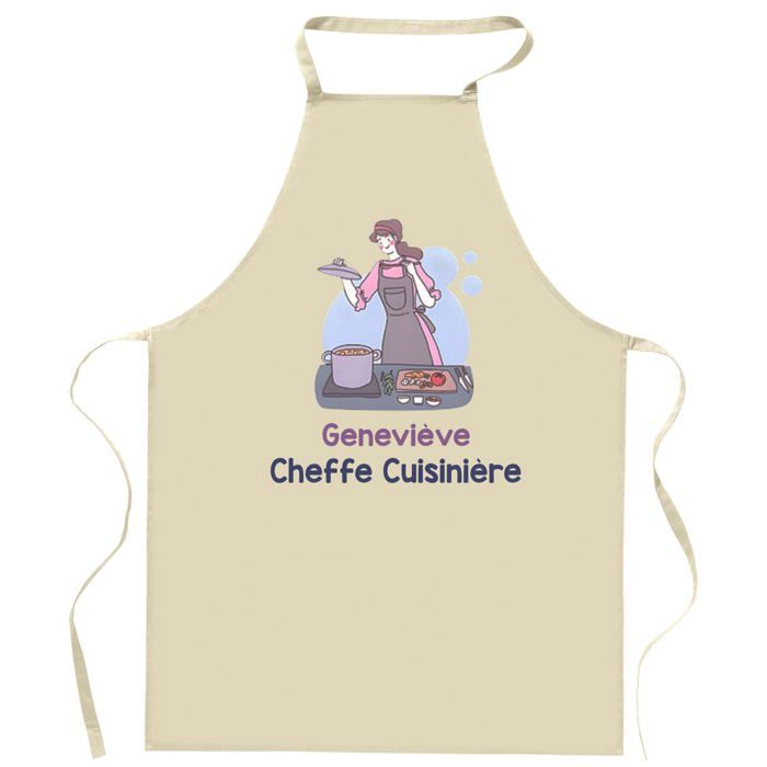 Tablier de cuisine - Geneviève Cheffe Cuisinière - Impression bretonne - Coton épais résistant - Fabrication française