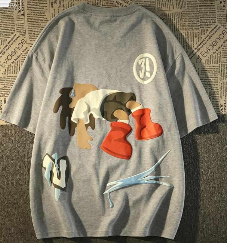 Unisex Abstract Broken Cartoon Character Graphic TShirt Loose Crew Neck Short Sleeve Streetwear Casual Tee