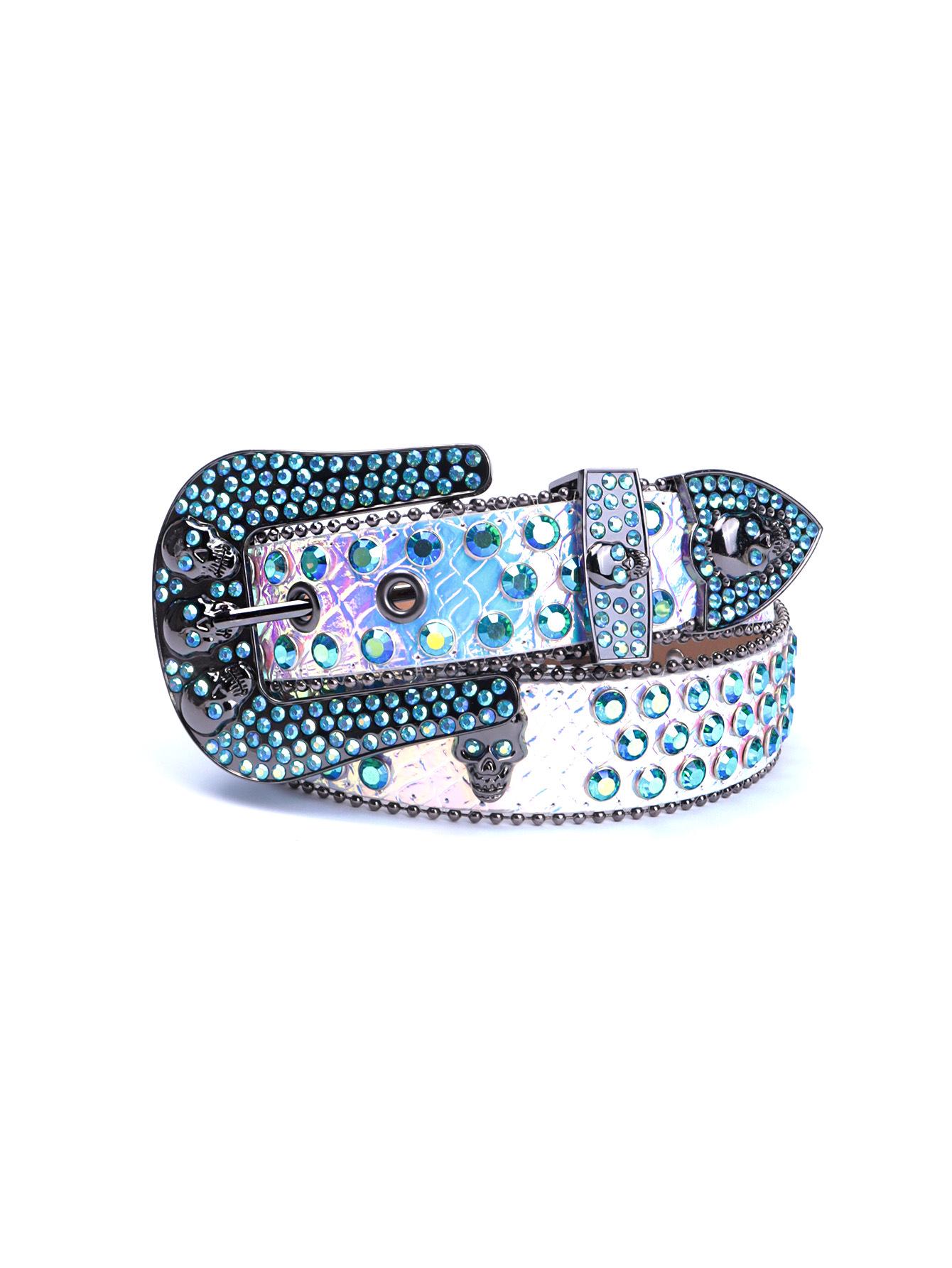

Эксклюзивный панк-стиль ремень со стразами в виде черепа с пряжкой-пином из сплава 105 cm павлин голубой