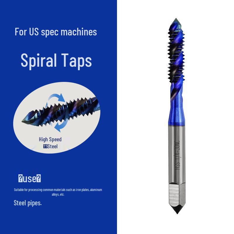 US-Made 6-Piece Blue Coated High-Speed Steel Spiral Machine Tap Set