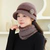 Fleece Warm Hat Ladies Mom Rabbit Plush Fashion Knitted Scarf Basin Hat Winter Grandma Windproof Hat