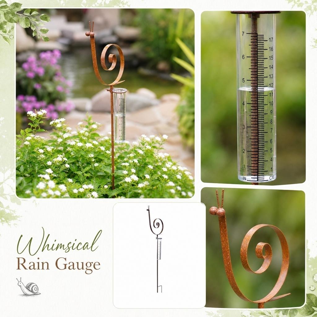 Metal Snail Rain Gauge Outdoor Garden Decoration Rustic Patina Finish Spiral Design Yard Rain Measurement Tool