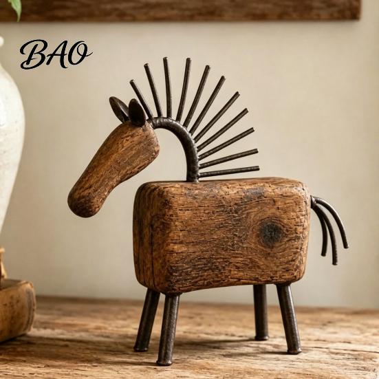 Vintage Horse Figurine Artistic Abstract Figurine, Rustic Statue for Desk Sculpture Tray Decoration, Farmhouse Animal Shape Home Office