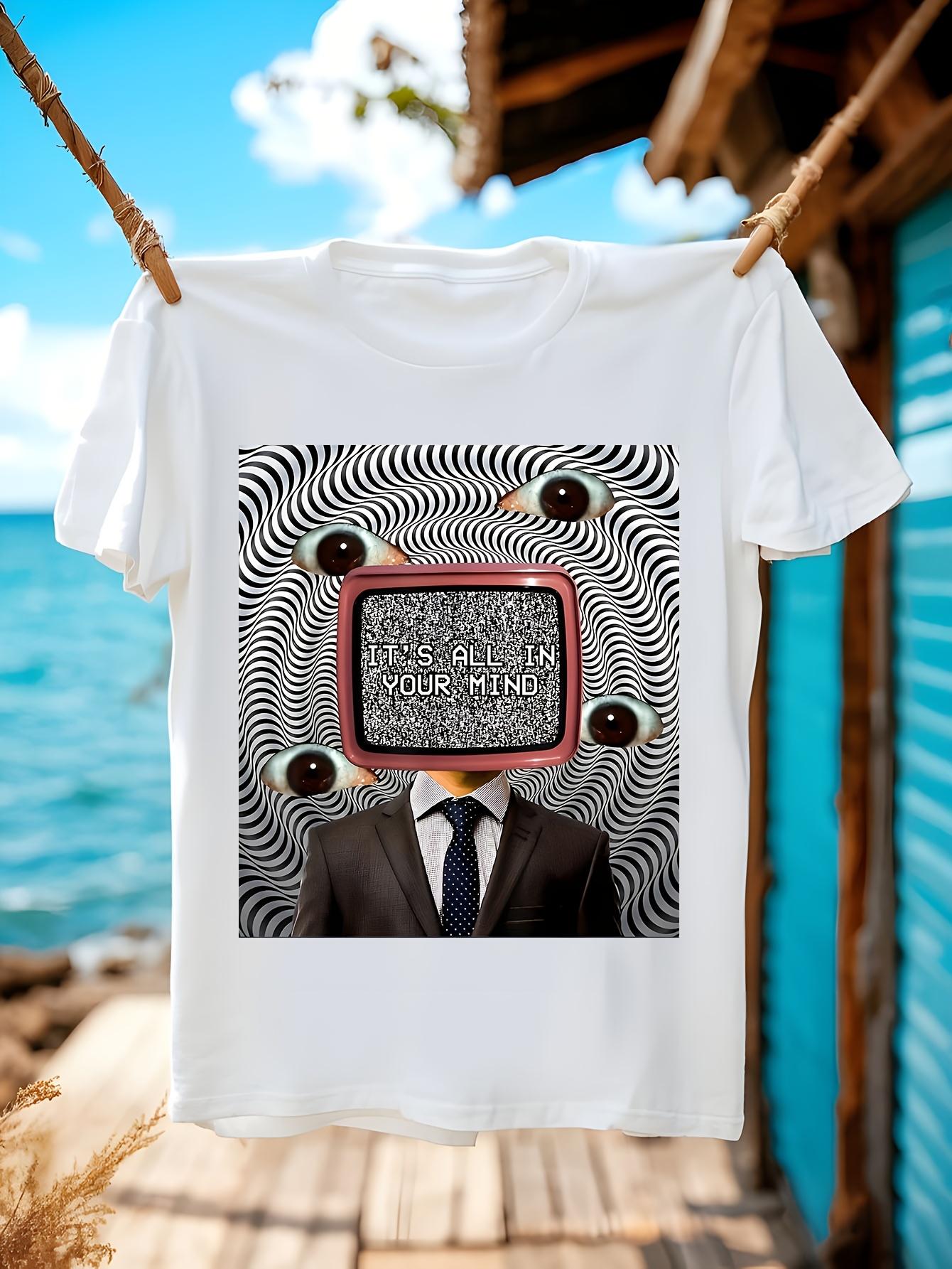 Optical Illusion Tshirt - Retro TV Eyes Graphic L