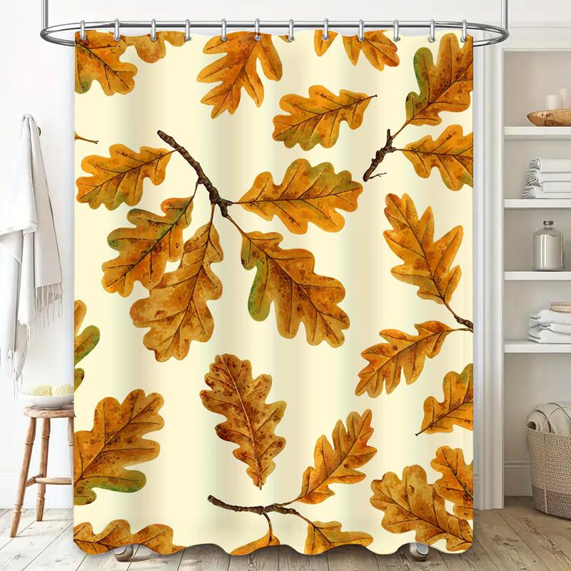 Autumn Oak Leaves Shower Curtain Waterproof Fabric Design For Bathroom Decorations Vivid Colors And High-Quality Printing Perfec