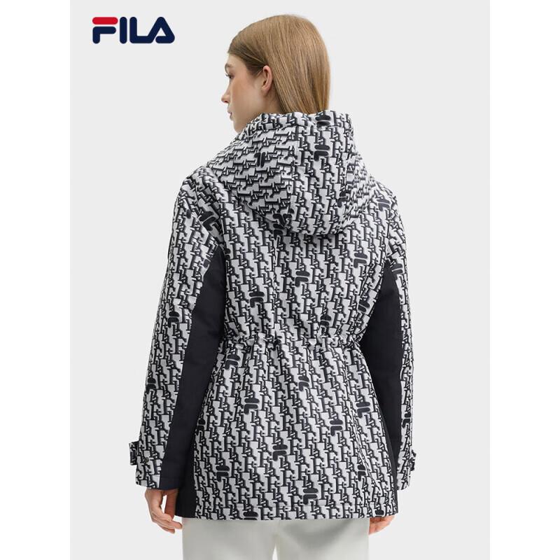 FILA Women's Colorblock Jacquard Hooded Mid-Length Down Jacket