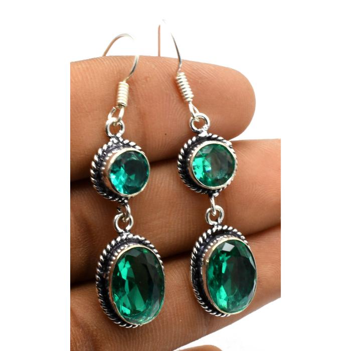 Green Quartz Gemstone Ethnic Handmade Drop Dengle Earring Jewelry ER 151