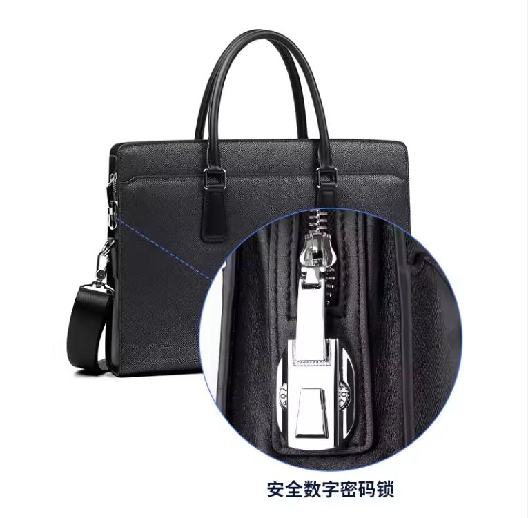 New Genuine Messenger Bag Men Leather Handbag Business Fashion Anti-theft Password Lock Bag High-end Feel 14inch Men's Briefcase