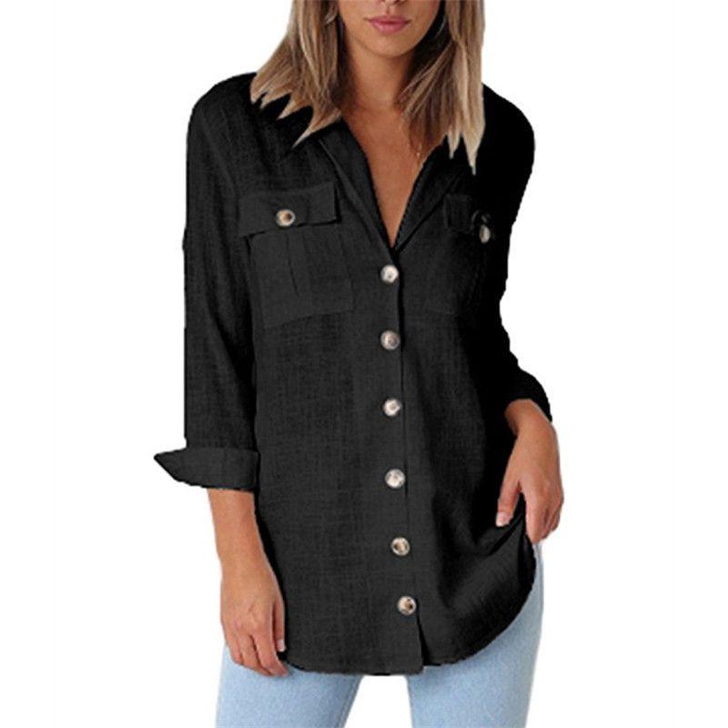 Luxurious Fashion Autumn Pocket Long Sleeve Casual Chiffon Women's Shirt Top