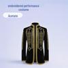 Traje de Performance de Palco Masculino Bordado em Veludo - Gola Alta Estilo Hanfu Zhongshan.