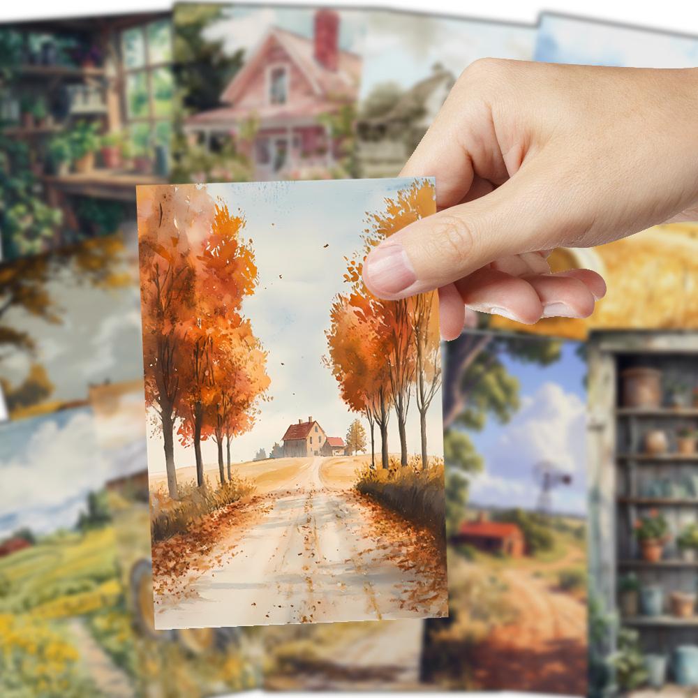 32 Stück, Herbstbauernhof Postkarten, Herbsternte Thema, Warmer Landhausstil, Postkarten zum Versenden, Grußkarten, Sammlerstücke