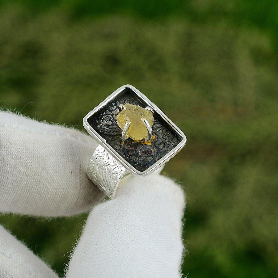 Gift For Women Stackable Adjustable Ring 925 Silver Natural Citrine Rough Adjustable