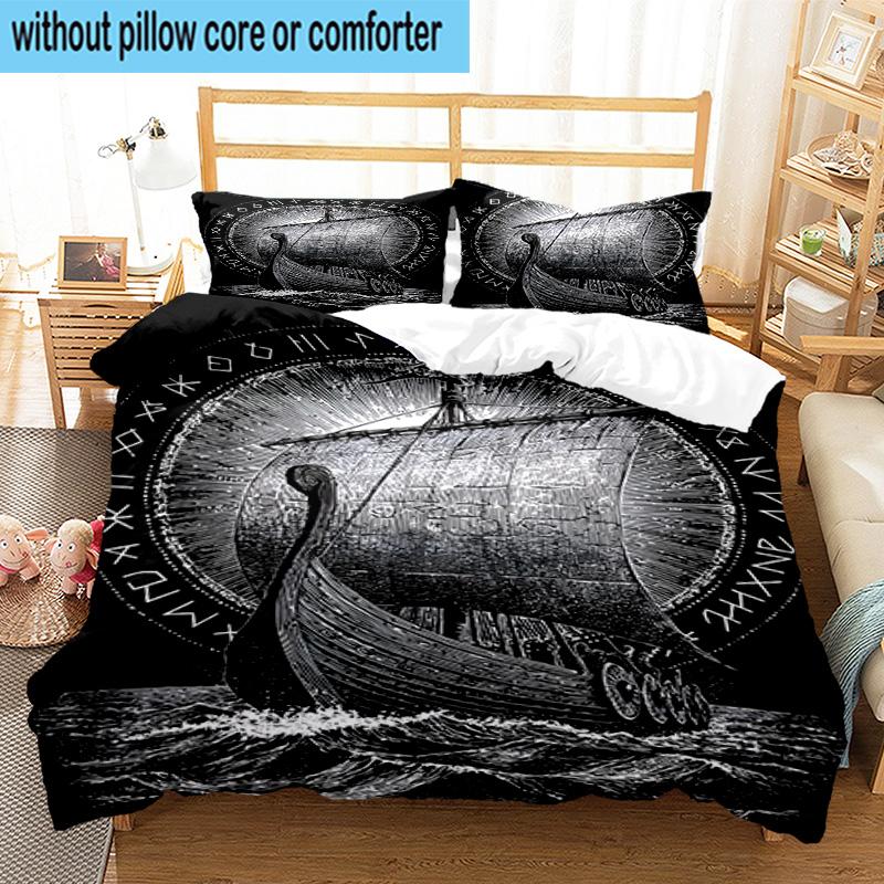 Viking Ship At Sea 3pcs Bedding,Including 1pc Duvet Cover And 2pcs Pillowcases Perfect for Christmas,Ideal for Bedroom, Dormitory