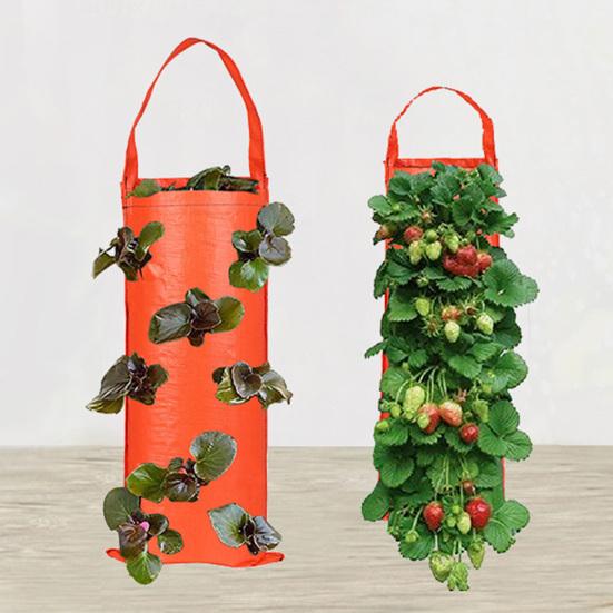 Hanging Strawberry Grow Bag Upside Down Strawberry Planter Reusable Breathable Plant Grow Bag with 4 6 8 10 Planting Holes for Vegetables And